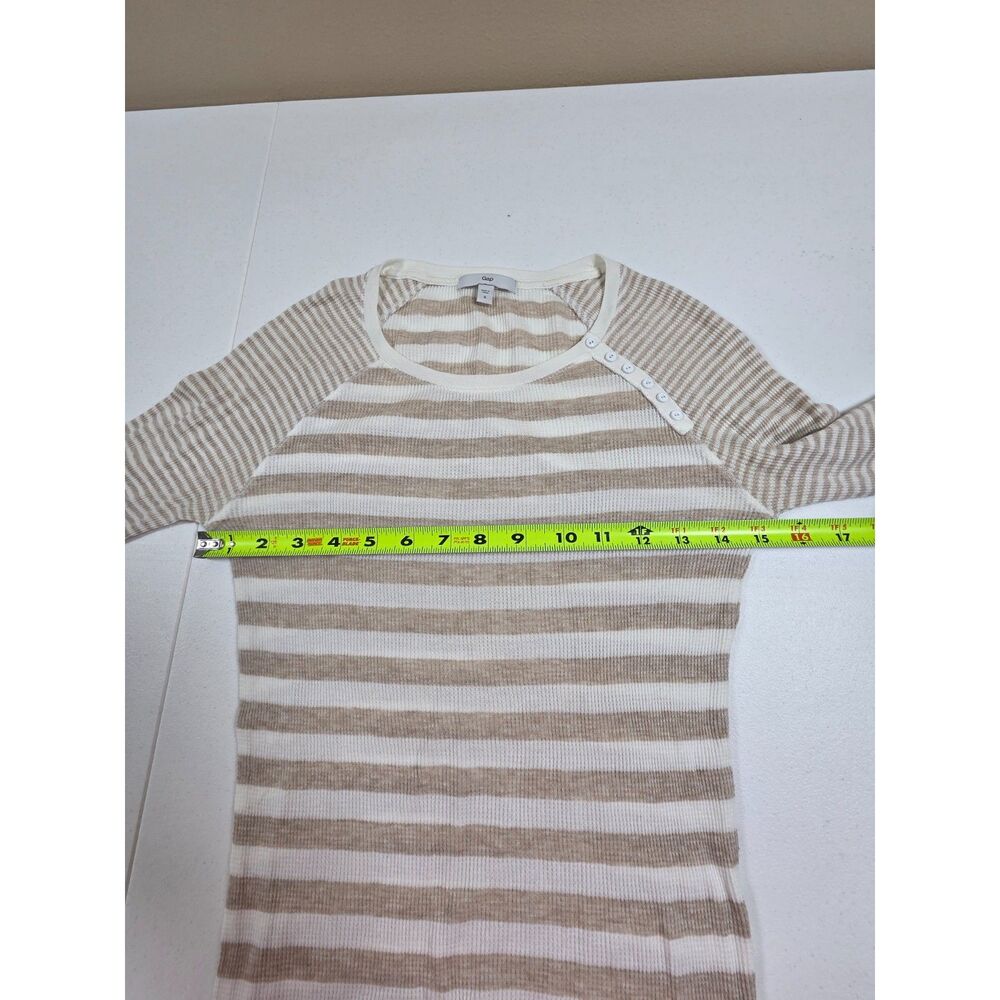 Gap Women's Cotton Modal Striped Thermal Long Sleeve Top Beige White Y2K S - Picture 5 of 7